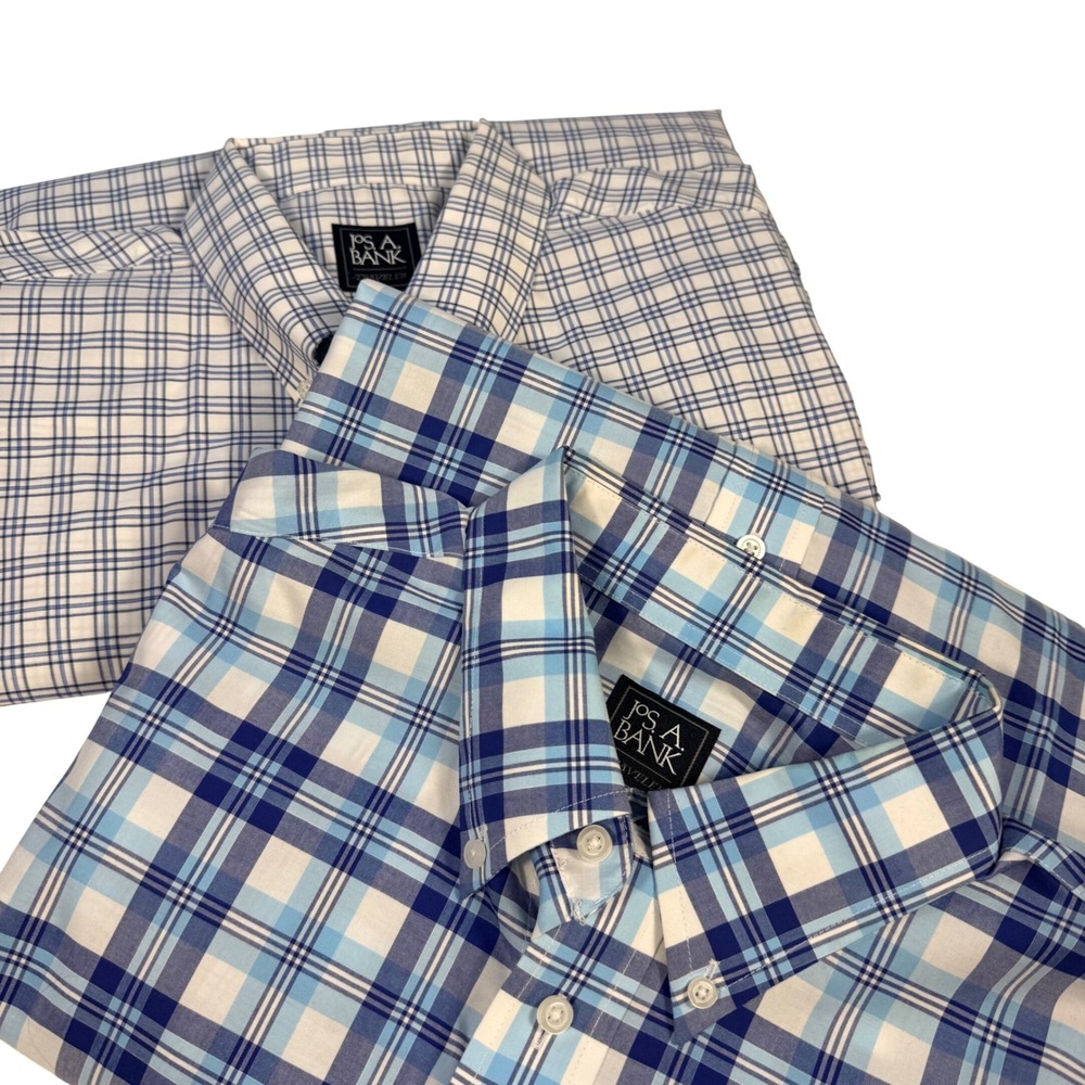 Jos A Bank Traveler Lot of 2 Mens XL Plaid Button Down Shirt‎ S/Sleeve Trad Fit